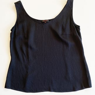 Front view of an Escada silk camisole in black, showing a slight v-neck neckline.