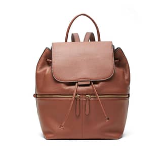 Pre-owned, like-new Banana Republic leather backpack in whiskey brown with pebbled finish, available at Capra & Quail.