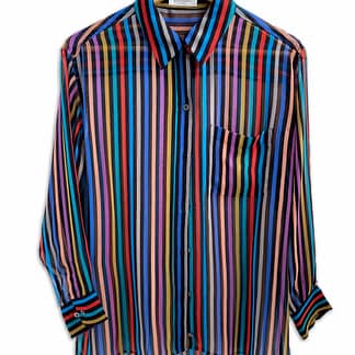 Vintage Equipment Femme multicolored striped silk blouse, size S, from Capra & Quail.