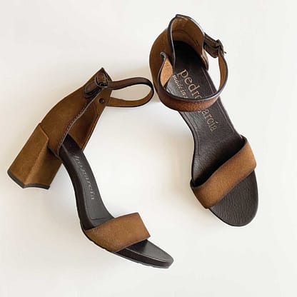 New Pedro Garcia ankle strap heels, cigar brown suede, available at Capra & Quail.