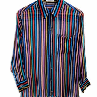 Vintage Equipment Femme multicolored striped silk blouse, size S, from Capra & Quail.