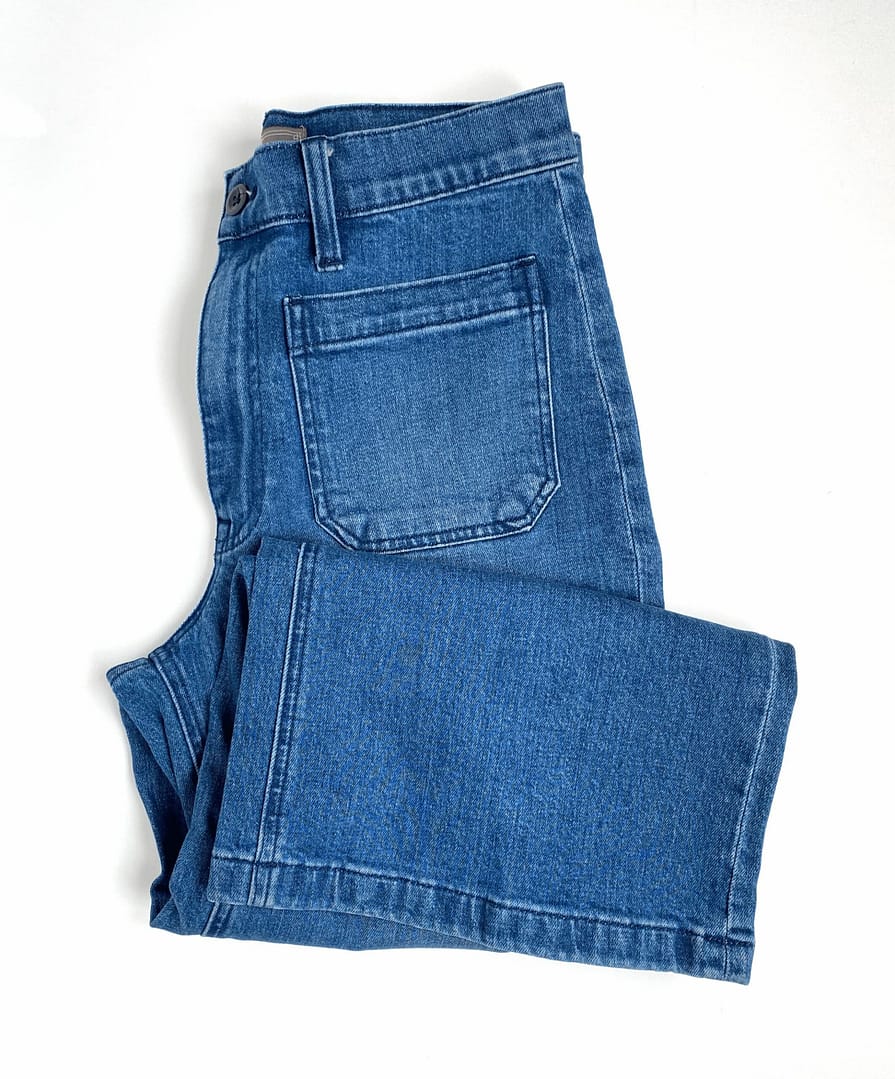 front view of J.Crew Point Sur wide-leg crops folding over to show front pocket and wide leg bottom hem